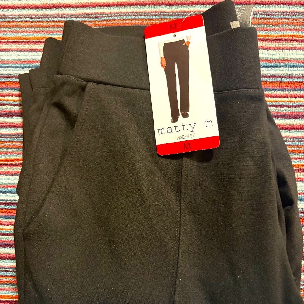 NWT MATTY M OFFICE PANTS 30" INSEAM BLACK MEDIUM